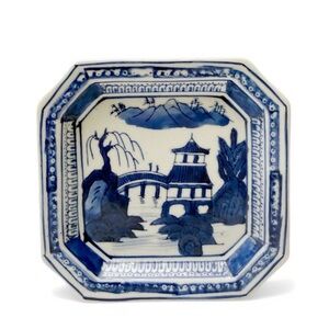Vintage Chinese Export Blue White Chinoiserie Small Trinket Dish Catchall
